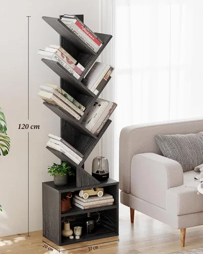 Vista 2 de SUNMORY - Estantería de 6 niveles en forma de árbol, estantería pequeña con gabinete de almacenamiento, organizador de estanterías estrechas