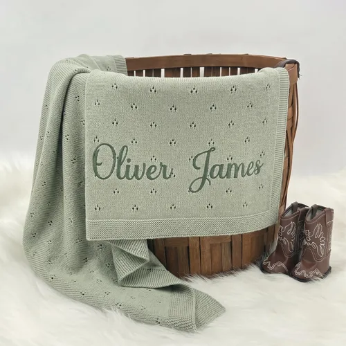 Vista 19 de Manta de punto personalizada y bordada de lujo con nombre de bebé, manta de algodón personalizada y monogramada para la guardería, regalos para bebé