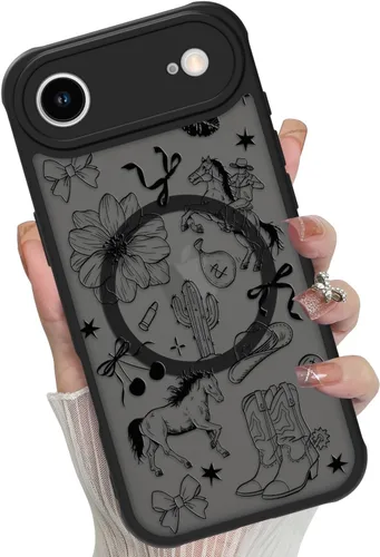 Vista 70 de Funda magnética para iPhone 17 Pro [compatible con MagSafe], bonita funda de moda con estampado de leopardo negro, translúcida, mate, parte trasera