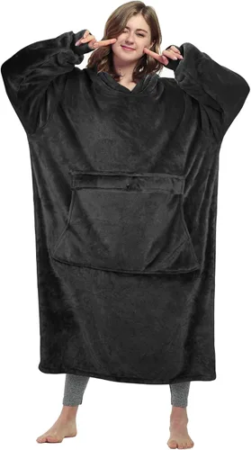 Vista 10 de Catalonia - Sudadera gigante tipo manta con capucha, sudadera con forro polar y bolsillo frontal grande, para adultos, hombres, mujeres