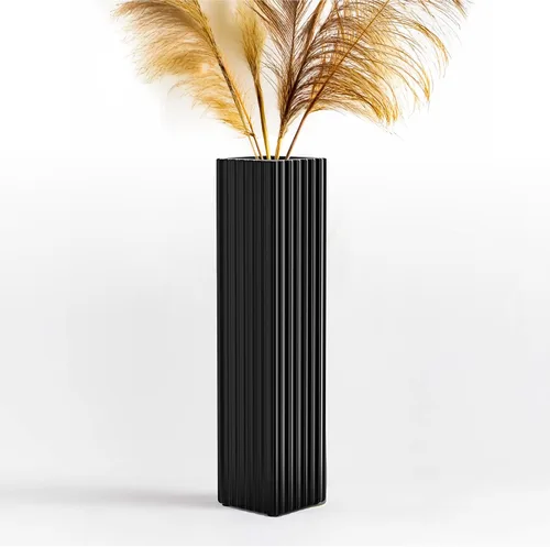 Vista 8 de Jarrón moderno de 18 pulgadas con rayas verticales negras, jarrón alto para ramas secas, hierba de pampas, flores sintéticas, decoración del hogar