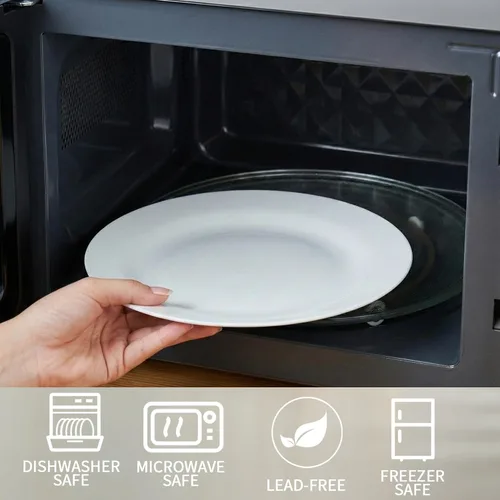 Vista 6 de Juego de 4 platos redondos de 10.5 pulgadas, platos de cerámica blanca para cena, ensalada, aperitivo y postre, microondas, vajilla apta