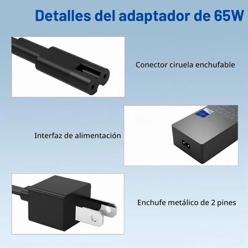 Vista 5 de Cargador original para portátil de 65 W, 44 W, 1796, 1706, 1800, 1625, compatible con Microsoft Surface Pro 10 9 8 7+ 7 6 Windows 5 4 3 2 Fit
