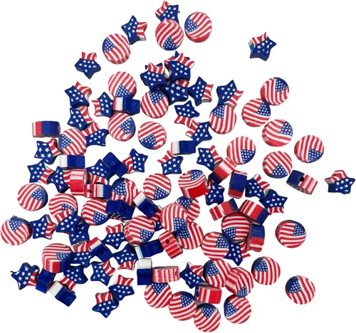 Vista 4 de 100 piezas de cuentas de arcilla polimérica Heishi espaciadoras mixtas, suministros para hacer pulseras, pendientes, collares de bricolaje, Bandera