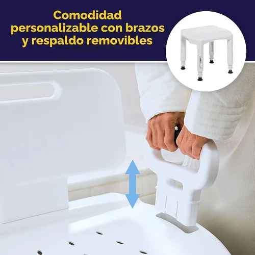 Vista 3 de Silla de ducha Drive Medical de serie Premium con respaldo y brazos Bathroom Bench Offers Back and Arms with Suction Tip Legs for Added Stability