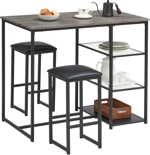 Vista 12 de VECELO Juego de mesa de comedor para 4, mesa de cocina de vidrio de 5 piezas con sillas acolchadas tapizadas para espacios pequeños, rincón