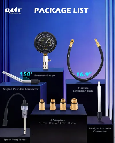 Vista 8 de Kit de probador de compresión de motor Orion Motor Tech, kit de probador de compresión de cilindro de 9 piezas con probador de bujías 4 adaptadores