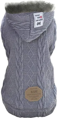 Vista 7 de Rdc Pet Clothes - Suéter de lana con gorro para perros y gatos, abrigo cálido de forro polar de cuello alto para invierno (S, azul clásico)