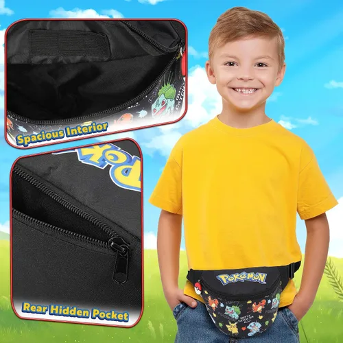 Vista 5 de Bolsa de Pokémon para niños y niñas, bolsa de viaje para la escuela, festival, ligera, ajustable, riñonera, bolsillo con cremallera, regalos