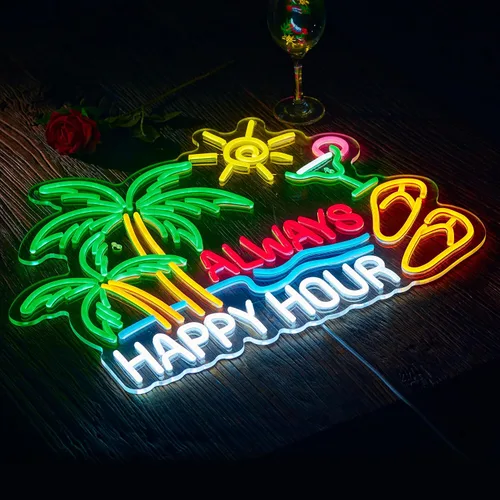 Vista 6 de 24inch Always Happy Hour Tiki Beer Bar Neon Sign for Wall Decor
