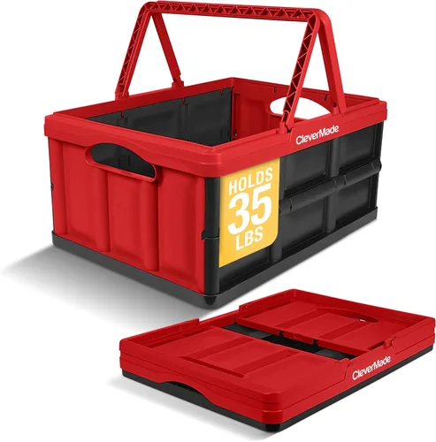 Vista 9 de CleverMade - Cestas de compras plegables con asas, 24 litros, paquete de 3, color océano