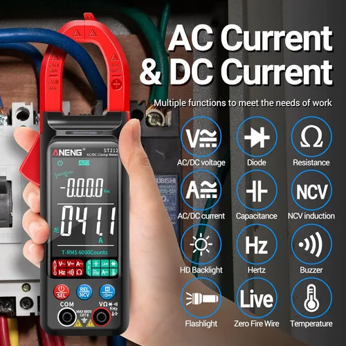 Vista 2 de ANENG Medidor de abrazadera Probador multímetro Rango automático TRMS 6000 cuentas Voltaje de corriente AC/DC Ohm Volt Amp Meter Meansures NCV