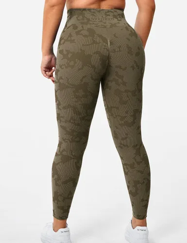 Vista 5 de YEOREO Leggings de entrenamiento de camuflaje para mujer, leggings de yoga atléticos de cintura alta sin costuras