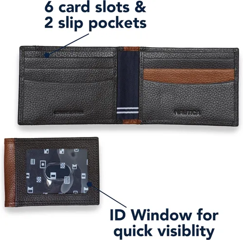 Vista 5 de Nautica Pebble Two-Tone Leather Wallet