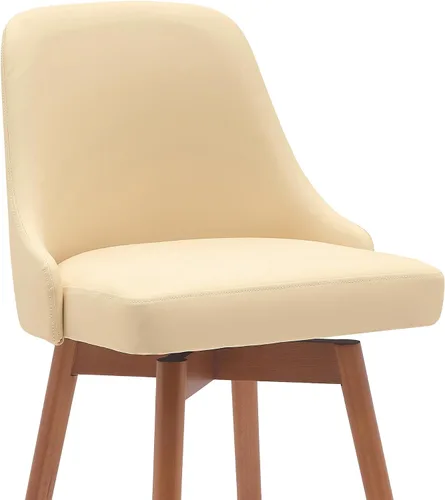 Vista 6 de Armen Living Sicily Modern Farmhouse Taburete giratorio de madera de nogal de 26 pulgadas de altura para encimera de isla de cocina, en piel Crema
