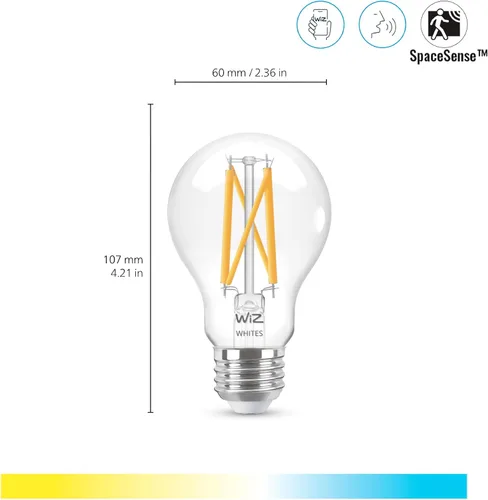Vista 2 de WiZ - Bombilla inteligente LED transparente de 60 W A19 de filamento blanco sintonizable, paquete de 1, E26, para interiores, se conecta a tu Wi-Fi