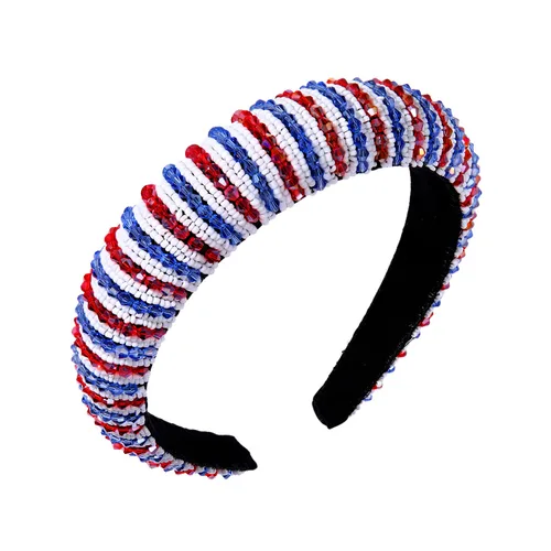 Vista 7 de NVENF Diademas para el día del partido, diadema de fútbol para mujer, con cuentas de cristal y cuentas azules y blancas, accesorios de fútbol