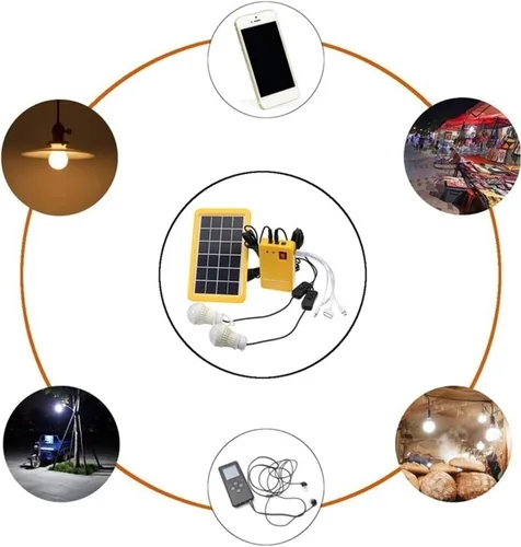 Vista 6 de ROROLL Generador de panel de energía solar, kit de sistema doméstico con 3 bombillas LED, lámpara solar de emergencia, 4 cabezales, carga USB