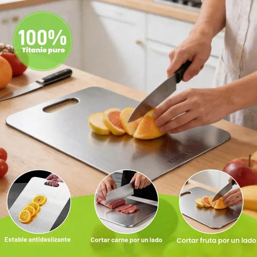 Vista 2 de Tabla de Cortar de Titanio de Doble Cara 100% Titanio Puro Tablas de Cortar para Cocina - Tablas de cortar de titanware de grado alimenticio