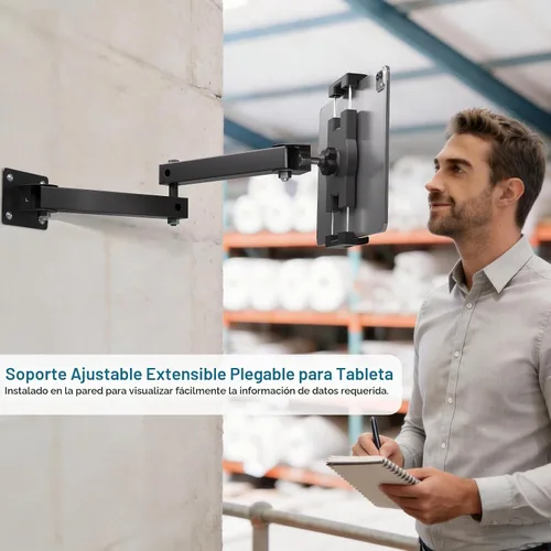 Vista 6 de Mippko Soporte plegable de pared para iPad, soporte para tableta, soporte ajustable de 360°, brazo articulado de aleación de aluminio extensible