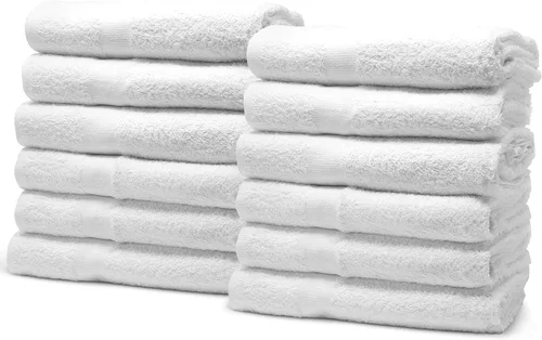 Vista 9 de Pacific Linens Juego de toallas de baño finas y ligeras de uso comercial, 22 x 44 pulgadas, 100% algodón, de alta absorción, secado rápido Rayas