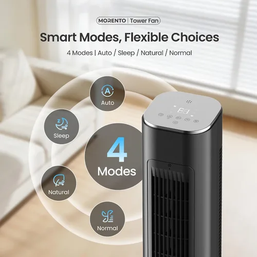 Vista 6 de MORENTO Ventilador de torre inteligente con control remoto, WiFi/aplicación Negro