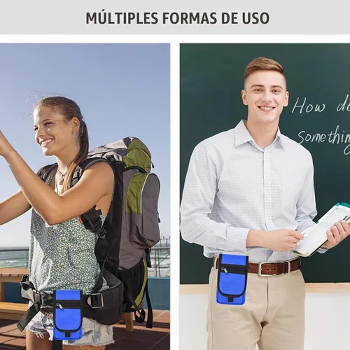 Vista 7 de Funda doble para teléfono, bolsa grande para teléfono inteligente, soporte para teléfono celular con cinturón para iPhone 16/15/14 Pro Max y Azul
