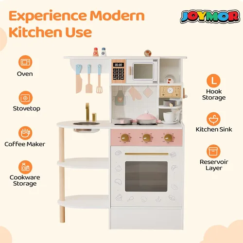 Vista 2 de JOYMOR Juego de Cocina Infantil, Cocina para Niños Pequeños con Fregadero de Cocina y Abundantes Accesorios de Cocina, Ideal para el Juego Creativo