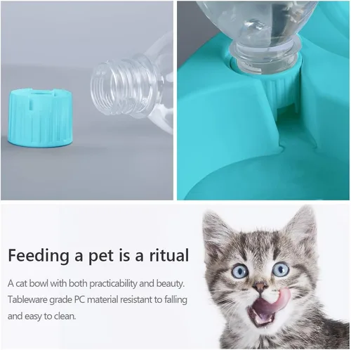 Vista 5 de MILIFUN Cuencos dobles para perros y gatos, juego de cuencos de agua y comida para mascotas, juego de cuencos inclinados de 15° para agua