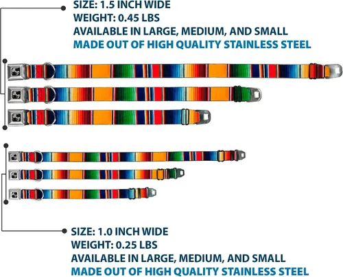 Vista 3 de Buckle-Down Zarape2 - Collar de perro con hebilla de cinturón de seguridad, rayas multicolor verticales, 1.5 pulgadas de ancho, se adapta a cuello