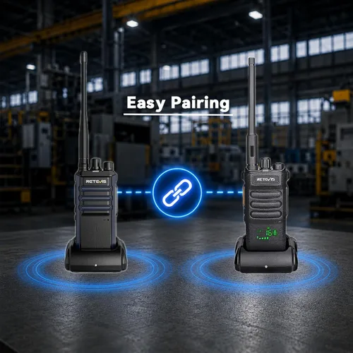 Vista 5 de Retevis RT86A GMRS Walkie Talkies de largo alcance (paquete de 4), con auriculares de radio bidireccionales plegables EHK012 con micrófono