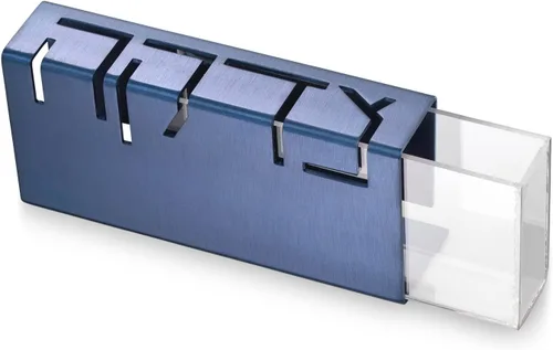 Vista 2 de Caja de aluminio contemporánea Tzedakah Caja de caridad judía (azul)