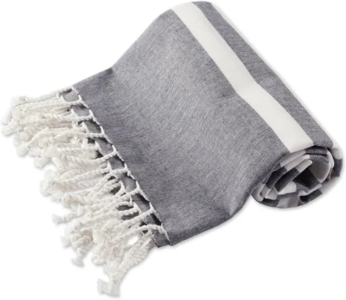 Vista 3 de E-Living Store 100 % algodón, suave, absorbente, toalla turca para el hogar, playa, gimnasio, alberca, decoración, Algodón, Negro, talla única