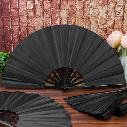 Vista 5 de Aodaer Paquete de 4 abanicos decorativos chinos de Kung Fu Tai Chi para hombres y mujeres, color negro
