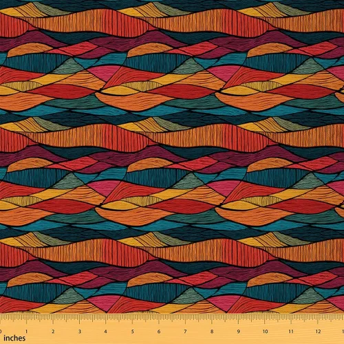 Vista 28 de Feelyou The Yard - Tela bohemia ondulada para tapicería para sillas, estampado de ondas bordadas de arco iris, tribal, étnico, geométrico, azul