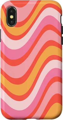 Vista 5 de iPhone 13 Pro Retro Liquid Swirl patrón de líneas onduladas rosa mandarina naranja funda