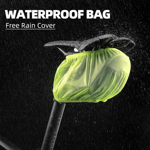 Vista 5 de ROCKBROS Bolsa de sillín de bicicleta con luz LED, bolsa de sillín de bicicleta impermeable de carcasa 3D con cubierta de lluvia para bicicletas