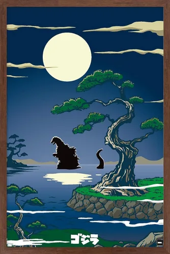 Vista 10 de Trends International Godzilla - Póster de pared de lago, 22.4 pulgadas de largo x 14.7 pulgadas, versión enmarcada en madera de granero