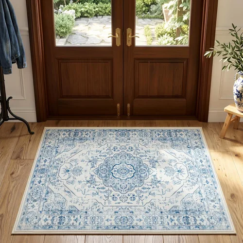 Vista 47 de jinchan Alfombra de área pequeña lavable floral vintage, alfombra de entrada simétrica de medio círculo de 2 x 3, alfombra de entrada suave de pelo