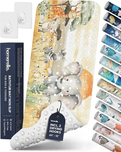 Vista 20 de Homerella - Alfombrilla de baño antideslizante y antideslizante para niños, 40 x 16 pulgadas, sin BPA, incluye 2 ganchos, tapete de ducha lavable