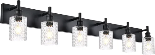 Vista 12 de Lámpara de tocador de baño negra de 6 luces con pantallas de vidrio Negro - Pantalla de vidrio transparente
