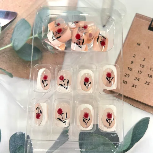 Vista 5 de Uñas cortas a presión, uñas postizas acrílicas brillantes, puntas de uñas blancas de cobertura completa, reutilizables, con forma de ataúd, uñas