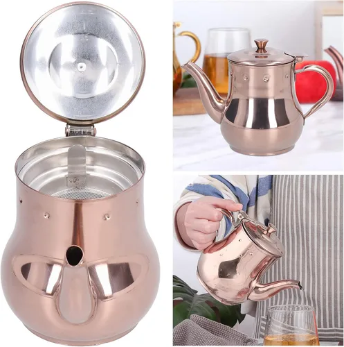 Vista 6 de OUKENS Tetera de acero inoxidable, 16.9 fl oz de oro rosa, moderna tetera de cuello de cisne para verter, cafetera con infusor extraíble