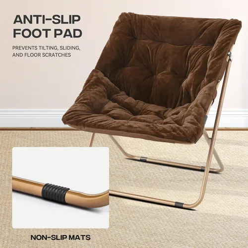 Vista 8 de Cómoda silla con platillo, silla de sala de estar, silla plegable acolchada suave de piel sintética, cómoda silla cuadrada de luna para sala