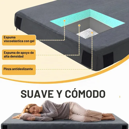 Vista 2 de Colchón de espuma viscoelástica de 3 pulgadas, tapete CertiPUR-US para dormir con parte inferior antideslizante, tapete portátil enrollable