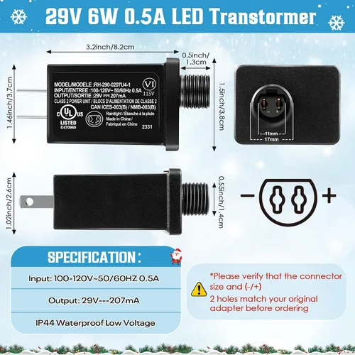 Vista 9 de Feekoon 1 paquete de fuente de alimentación LED clase 2 29 V 6 W transformador, adaptador de enchufe impermeable IP44 de EE. UU., controlador LED