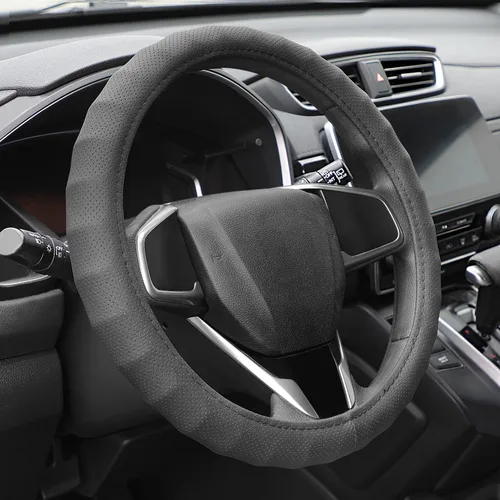 Vista 16 de Funda para volante de Auto Dynasty, protector de volante de auto de cuero de microfibra transpirable con patrón de agarre antideslizante, forro