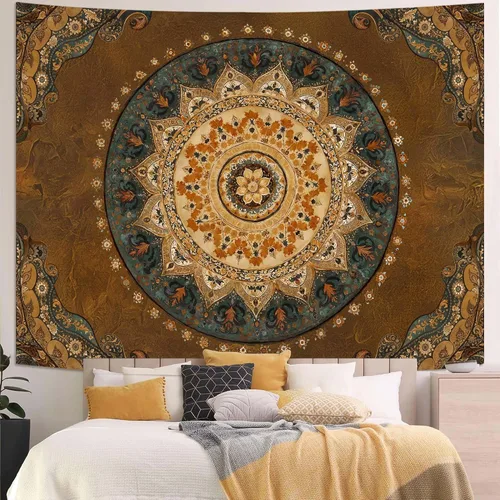 Vista 35 de Accnicc Tapiz bohemio con mandala floral para dormitorio, tapiz de pared con flores bohemias, pequeño, acuarela, azul, blanco, hippie, indio