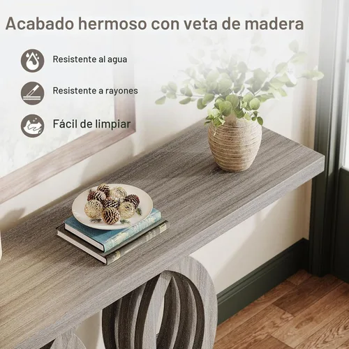 Vista 7 de Tribesigns Mesa consola de 55 pulgadas con base de madera geométrica, mesa de entrada moderna con mesa gruesa para sala de estar, pasillo, vestíbulo