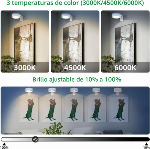 Vista 2 de Paquete de 2 luces de imagen para pared, magnéticas recargables blancas con Blanco (3 colores)